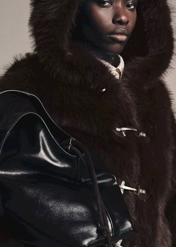 Zara Kahverengi Kürk Detaylı Midi Kadın Mont - Görsel 4