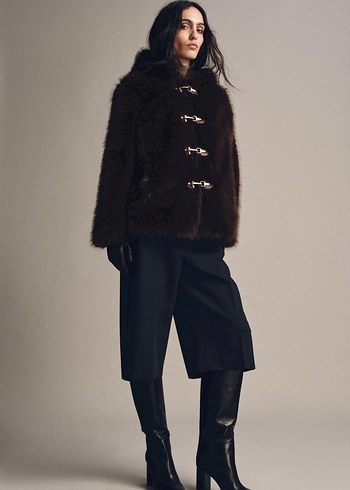 Zara Kahverengi Kürk Detaylı Midi Kadın Mont - Görsel 8