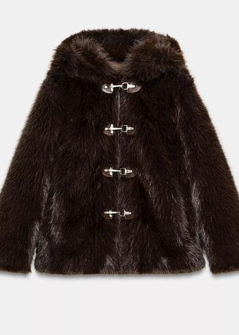 Zara Kahverengi Kürk Detaylı Midi Kadın Mont - Görsel 2