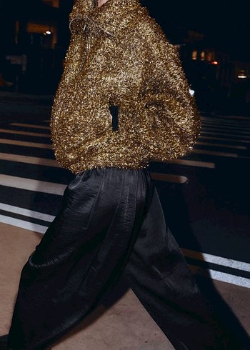 Zara Parlak Altın Kürklü Bomber Ceket - Görsel 4