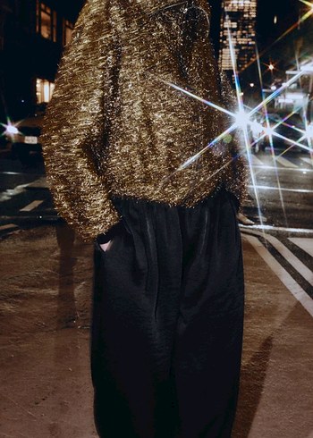 Zara Parlak Altın Kürklü Bomber Ceket - Görsel 5