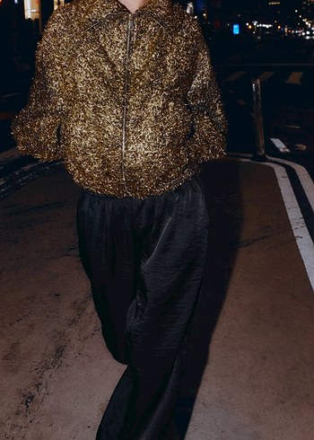 Zara Parlak Altın Kürklü Bomber Ceket - Görsel 3