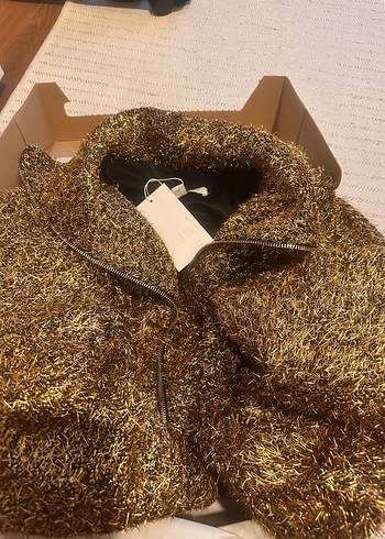 Zara Parlak Altın Kürklü Bomber Ceket - Görsel 13