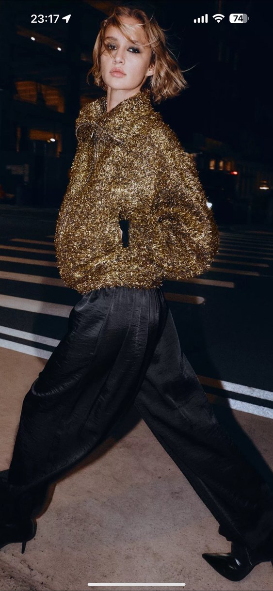 Zara Parlak Altın Kürklü Bomber Ceket - Görsel 4