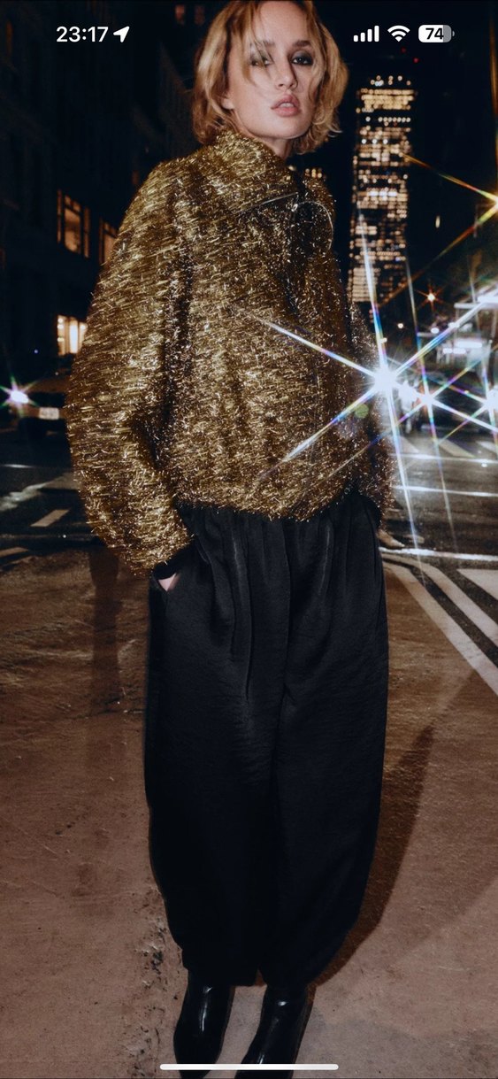 Zara Parlak Altın Kürklü Bomber Ceket - Görsel 5