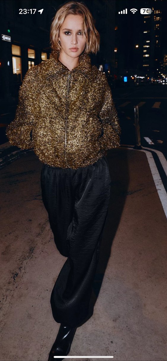 Zara Parlak Altın Kürklü Bomber Ceket - Görsel 3