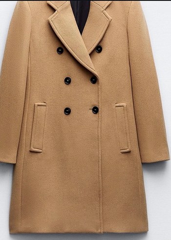 Zara Camel Renkli Çift Düğmeli Kaban - Görsel 5