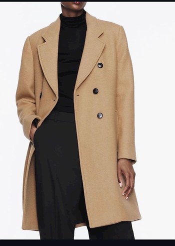 Zara Camel Renkli Çift Düğmeli Kaban - Görsel 2