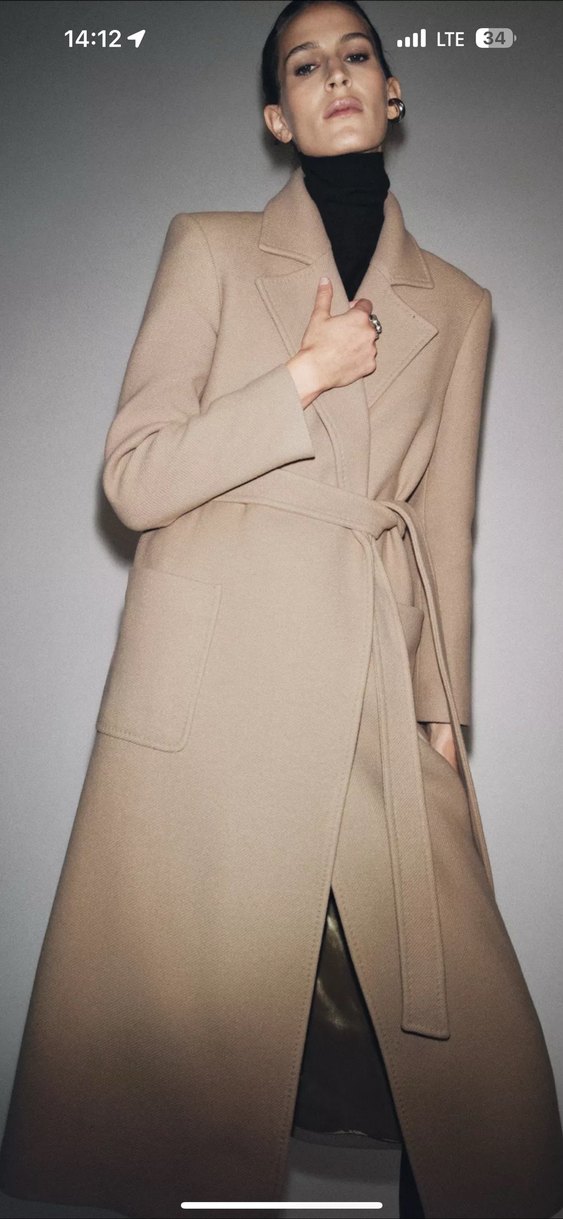 Zara Kemerli yün Kaban - Görsel 5