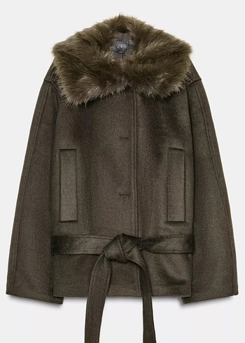 Zara Kürk Detaylı Kısa yünlü Kadın Kaban - Görsel 4