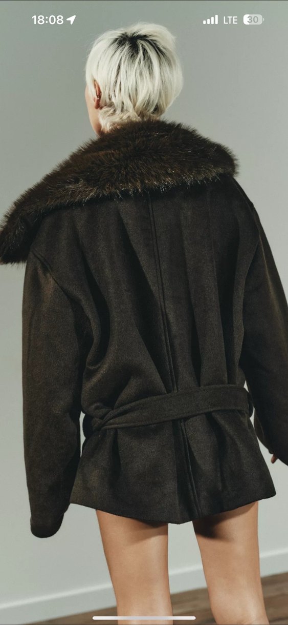 Zara Kürk Detaylı Kısa yünlü Kadın Kaban - Görsel 3