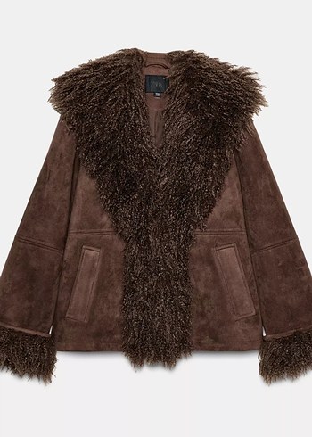 Zara suni kürk yakalı ceket - Görsel 5