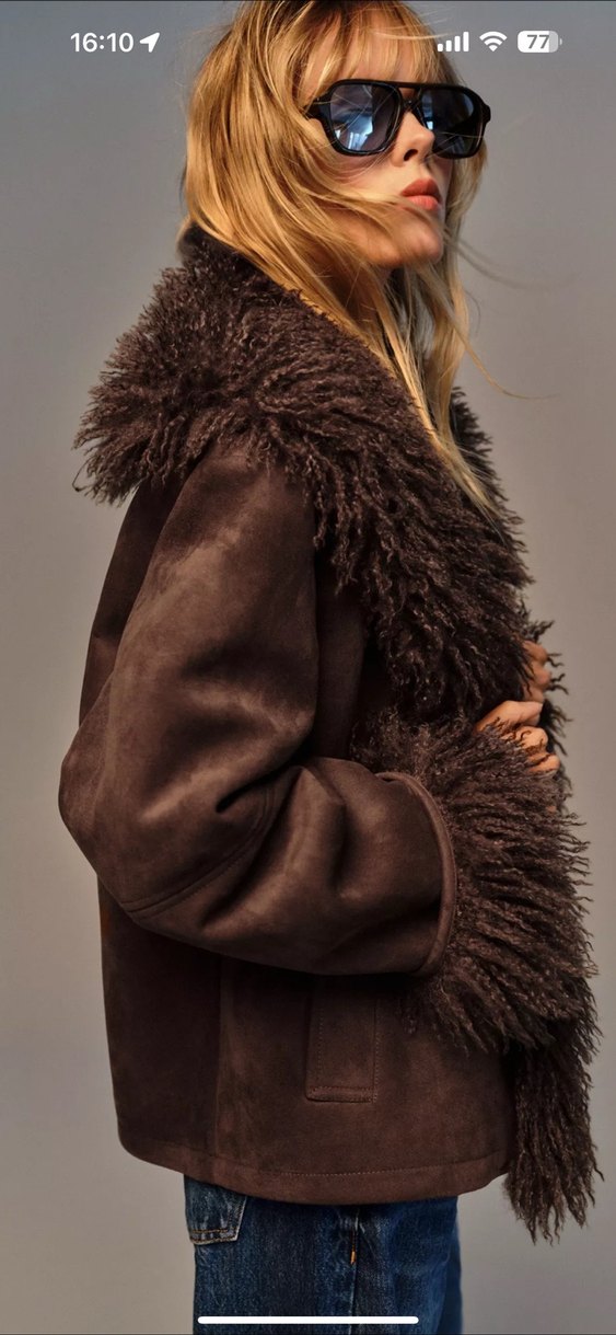 Zara suni kürk yakalı ceket - Görsel 3