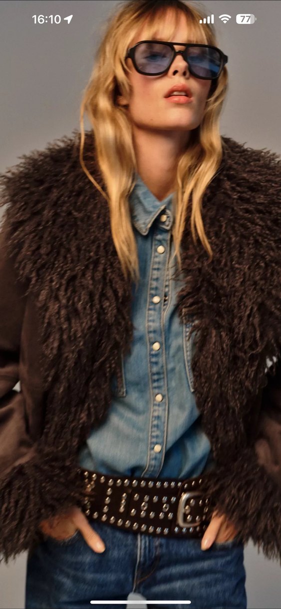 Zara suni kürk yakalı ceket - Görsel 2