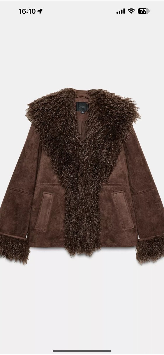 Zara suni kürk yakalı ceket - Görsel 5