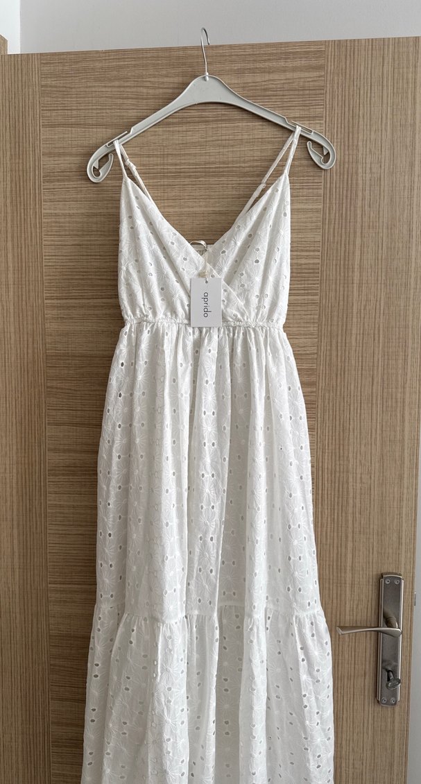 Dantel Detaylı Beyaz Uzun İp Askılı Elbise - Görsel 2