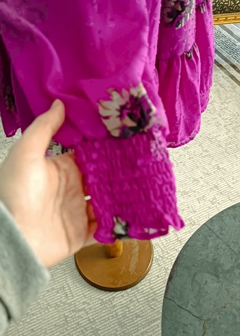 Mor Nakışlı Bohem Mini Elbise - Görsel 5