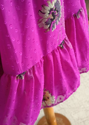 Mor Nakışlı Bohem Mini Elbise - Görsel 8