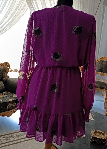 Mor Nakışlı Bohem Mini Elbise - Görsel 4