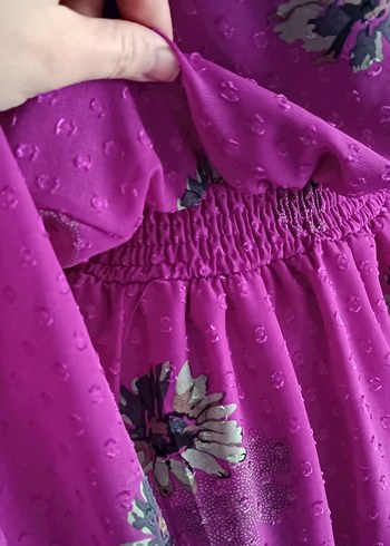 Mor Nakışlı Bohem Mini Elbise - Görsel 6