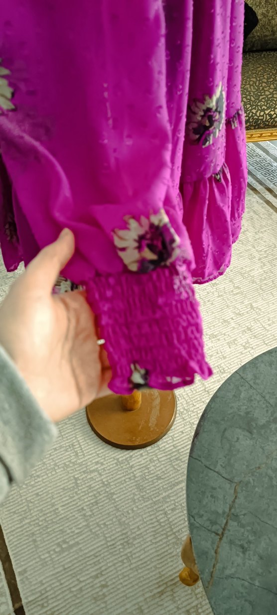 Mor Nakışlı Bohem Mini Elbise - Görsel 5