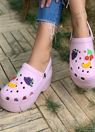 Pembe Crocs Yüksek Taban Kadın Terlik