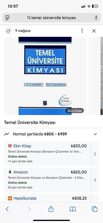 Temel Üniversite Kimyası ve çözüm kitabı