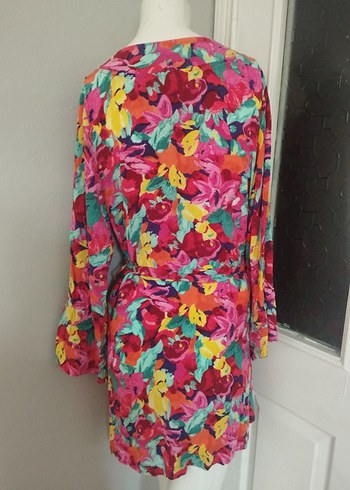 Renkli Bağlamalı Bohem Mini Kadın Sabahlık - Görsel 3