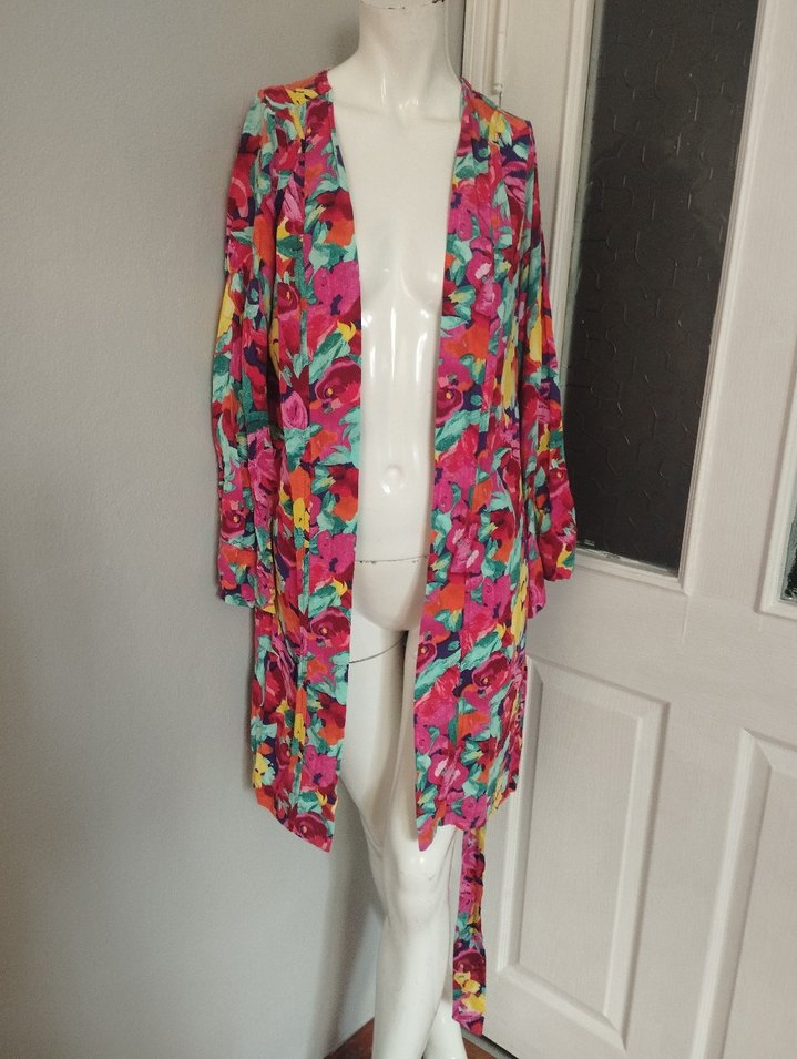 Renkli Bağlamalı Bohem Mini Kadın Sabahlık - Görsel 2