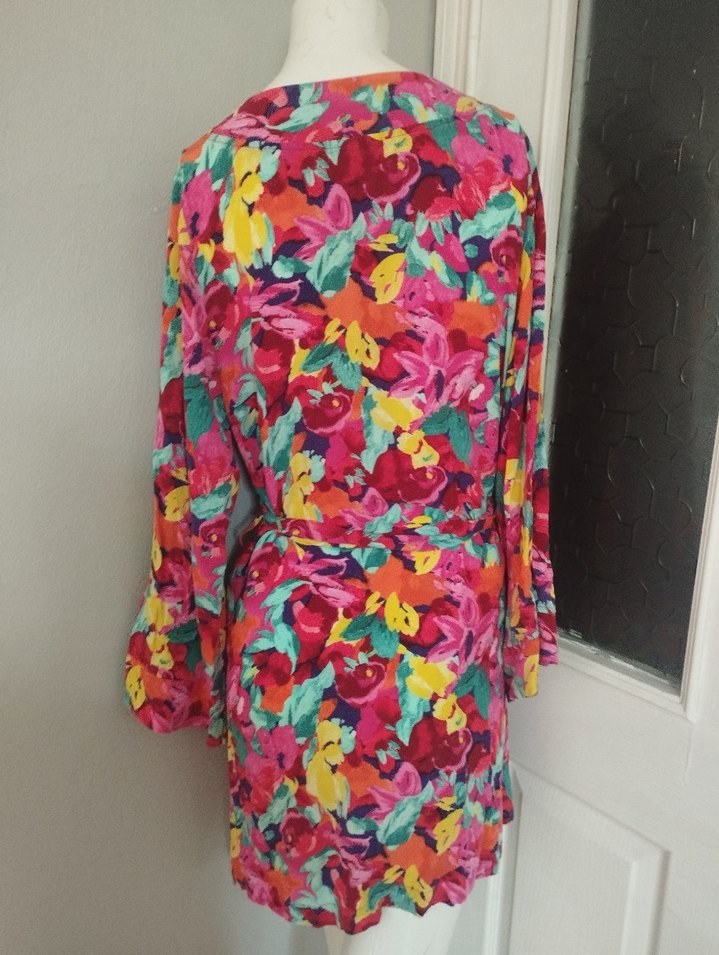 Renkli Bağlamalı Bohem Mini Kadın Sabahlık - Görsel 3