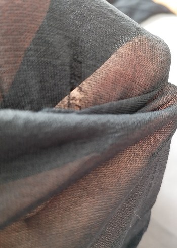 Uzun Kollu Siyah Keten Dökümlü pareo - Görsel 5