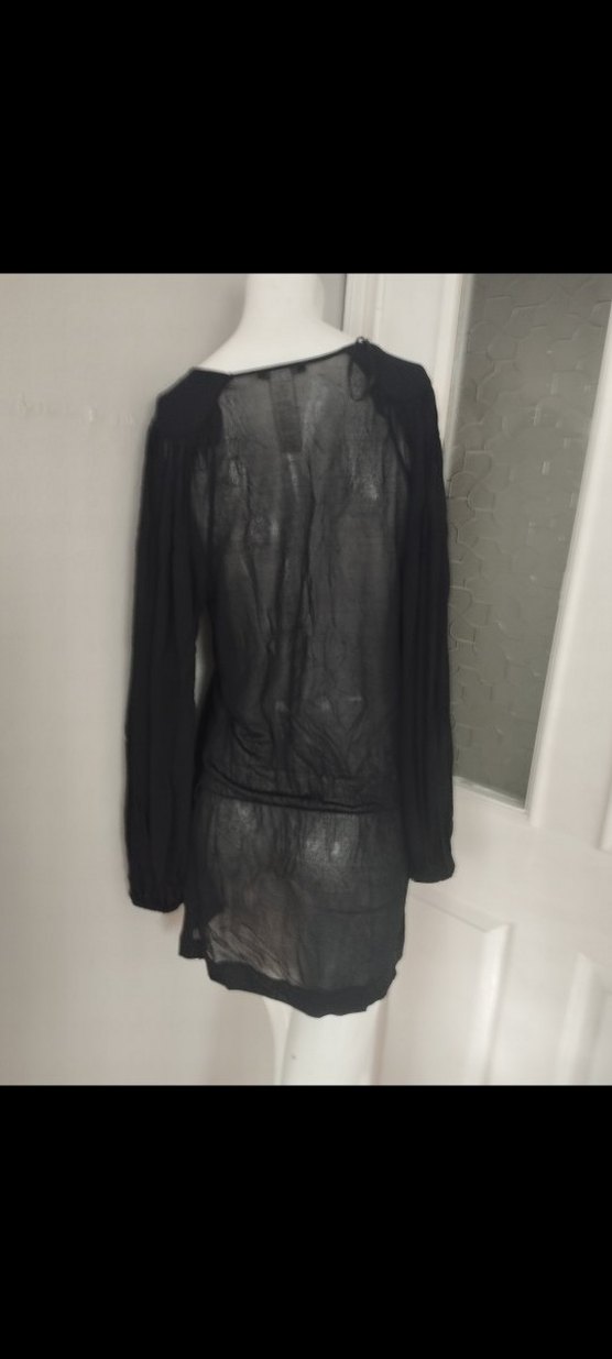 Uzun Kollu Siyah Keten Dökümlü pareo - Görsel 2