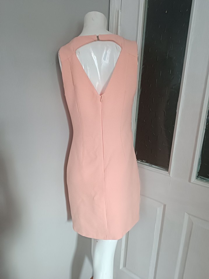 Pembe V Yakalı Midi Ofis Elbisesi - Görsel 2