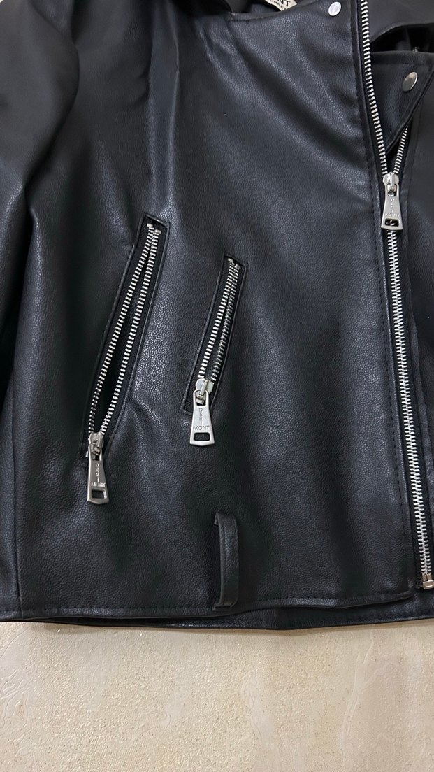 Derimont Siyah Biker Deri Ceket - Görsel 5