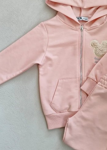 Zara Kız Çocuk Pembe Kapüşonlu Eşofman Takımı