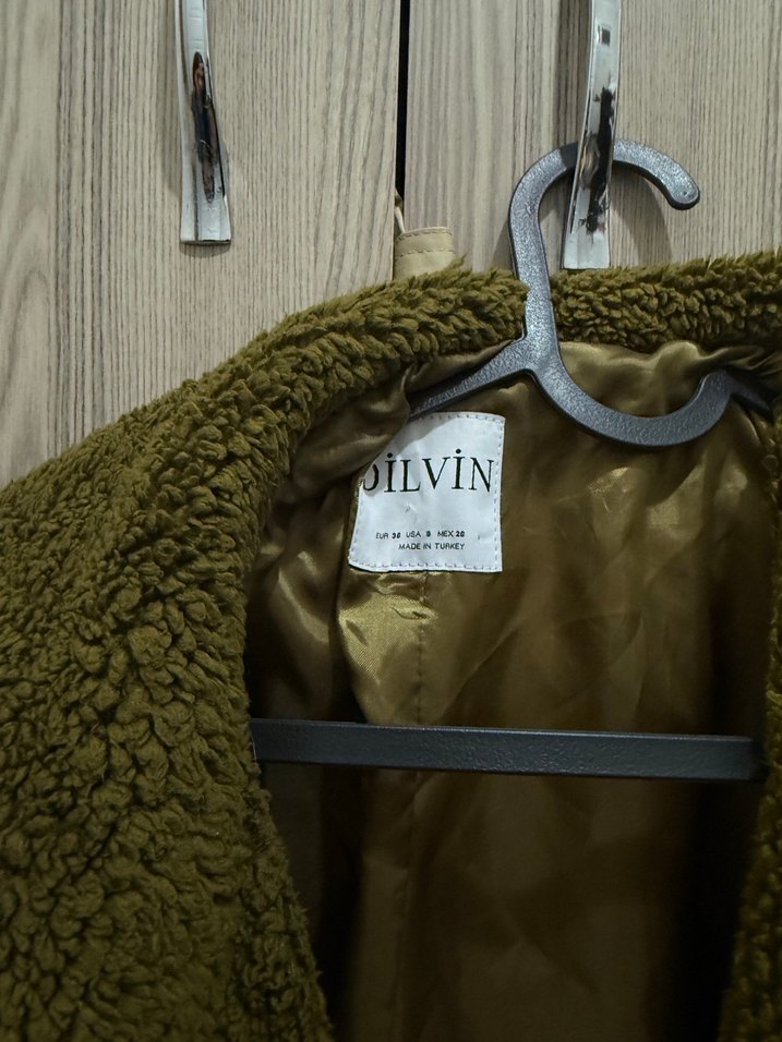 haki
 Peluş Kadın Midi Ceket - Görsel 2