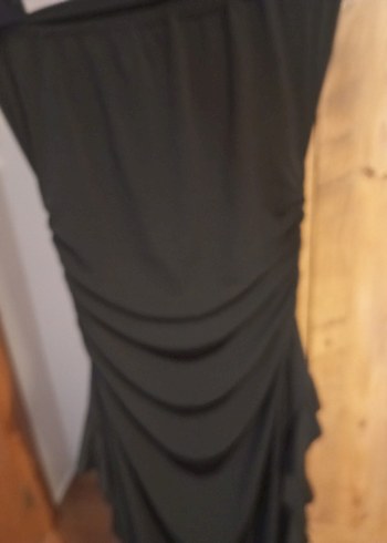 40 Beden Siyah Straplez Uzun Fırfırlı Gotik Elbise
