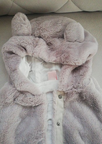 Kız Çocuk Gri Kürklü Kapüşonlu Yelek - Görsel 2