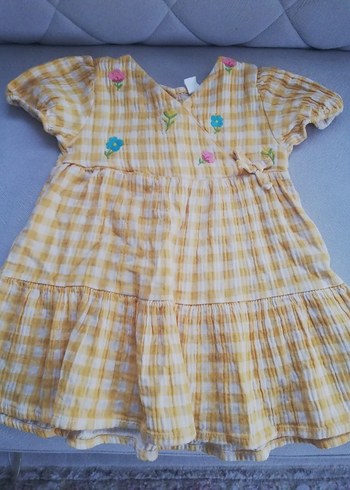 Sarı Kareli Kısa Kollu Bebek Elbise - Görsel 2