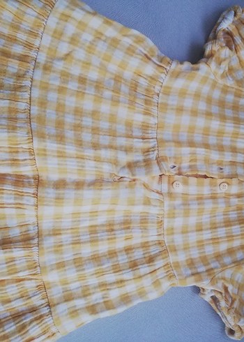 Sarı Kareli Kısa Kollu Bebek Elbise - Görsel 5