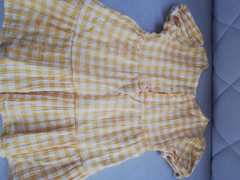 Sarı Kareli Kısa Kollu Bebek Elbise - Görsel 5