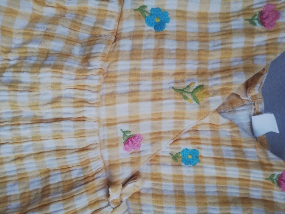 Sarı Kareli Kısa Kollu Bebek Elbise - Görsel 4