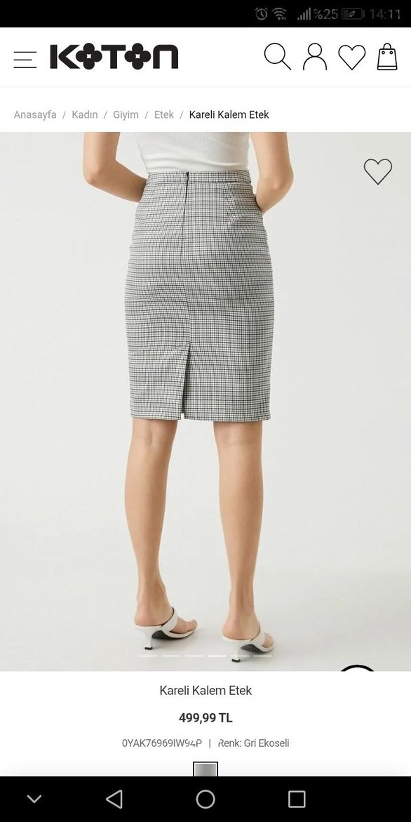 Kadın Gri Kareli Kalem Etek - Görsel 3