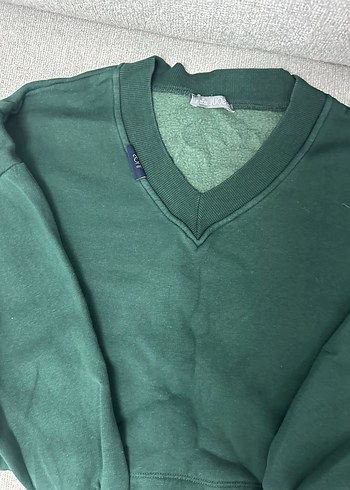 Kadın Koyu Yeşil V Yaka Sweatshirt