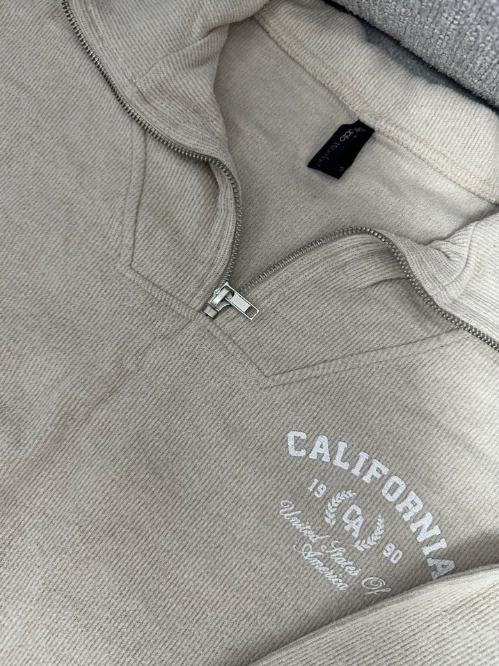 Bej Uzun Kollu Fermuarlı Sweatshirt - Görsel 3