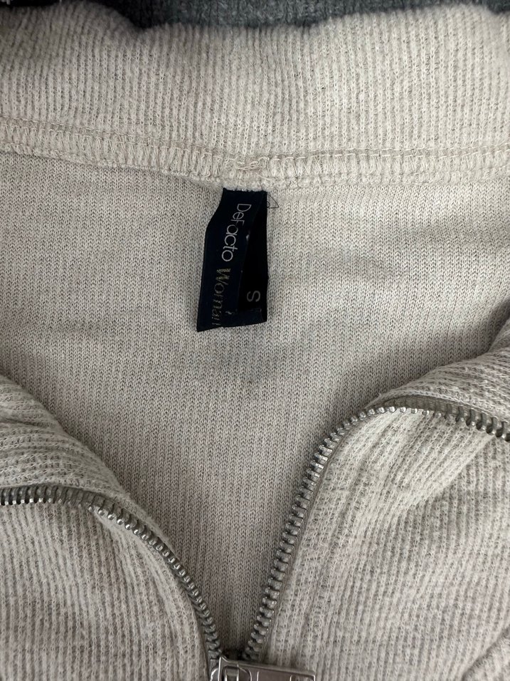 Bej Uzun Kollu Fermuarlı Sweatshirt - Görsel 2