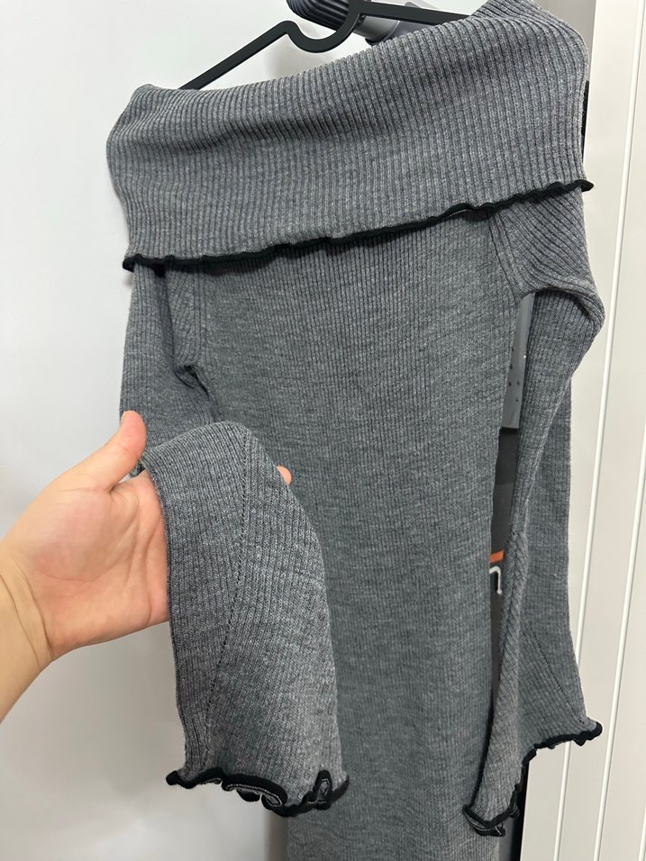 Gri Balıkçı Yaka Uzun Triko Elbise - Görsel 3