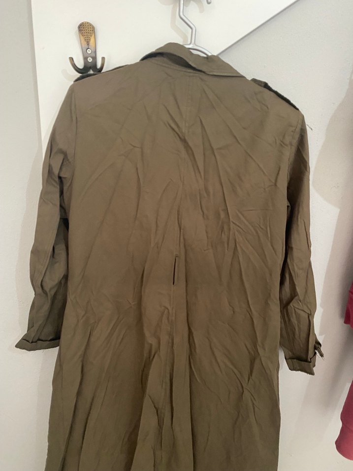 Bej Midi Kadın Trençkot, Düğmeli, İnce Kesim - Görsel 3