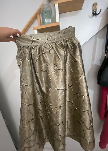 Drapeli Midi Keten Bej Etek - Görsel 4