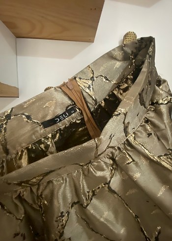 Drapeli Midi Keten Bej Etek - Görsel 2